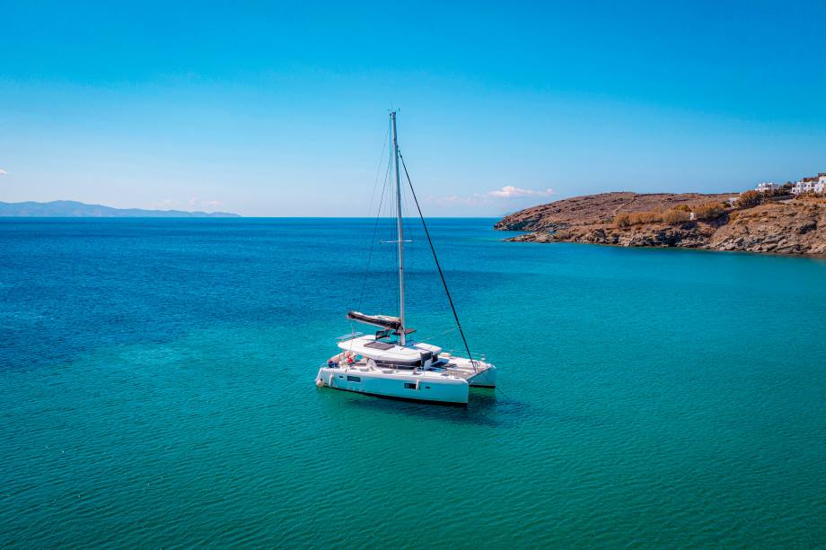 Catamaran on sea during clear day