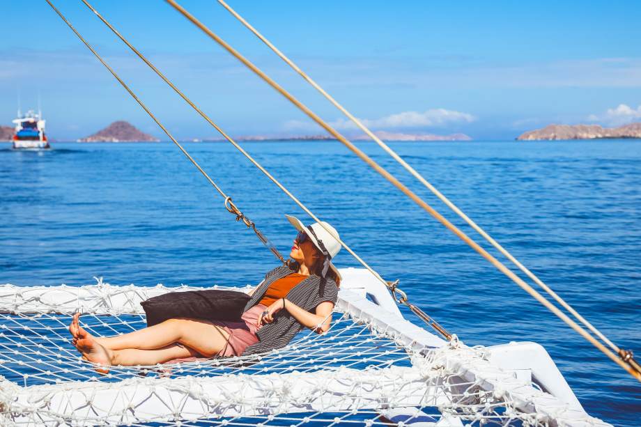Relaxing on catamaran