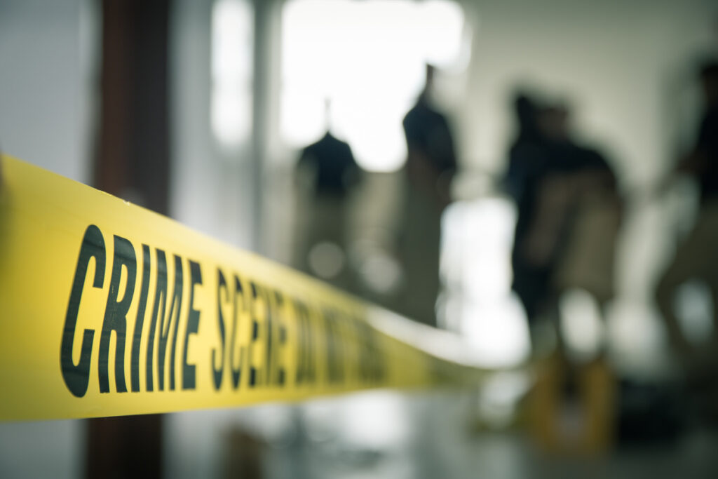 Crime scene tape with blurred background. Is Athens safe? No crime scene tape needed here