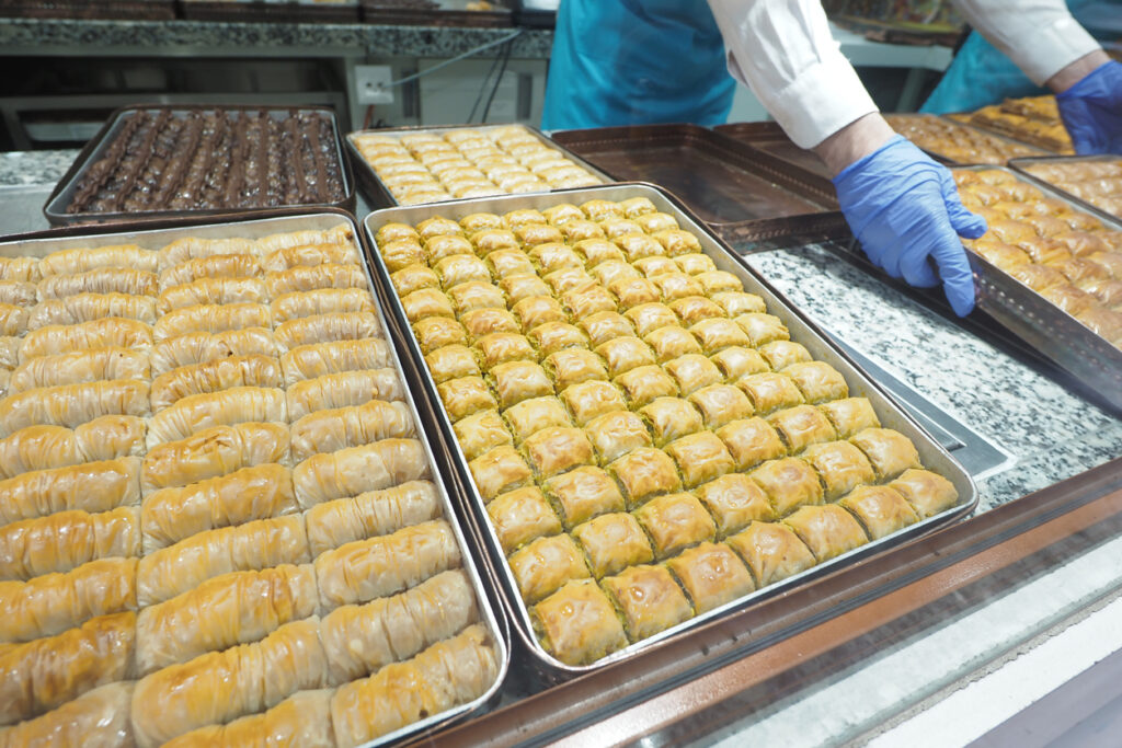 Greek Baklava on trays during Athens Food Crawl