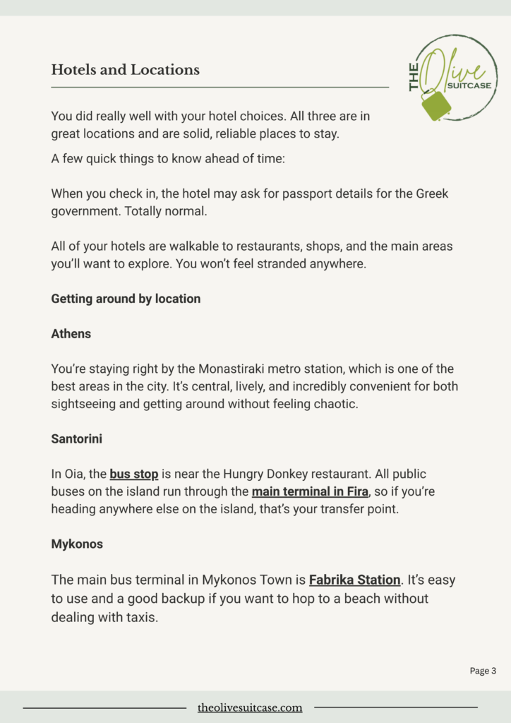 Example Greece Itinerary Review service