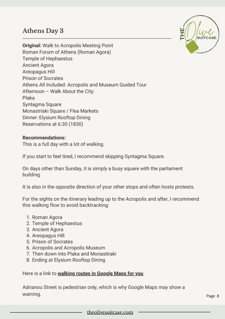 Example Greece Itinerary Review service