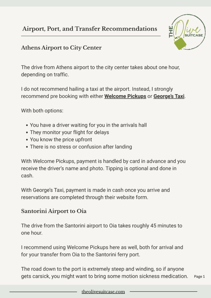 Example Greece Itinerary Review service